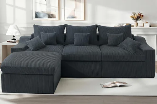 Vista 46 de HABUTWAY Sofá modular modular de 101 pulgadas con asiento profundo, moderno sofá convertible en forma de L, sofá tapizado con diván para sala