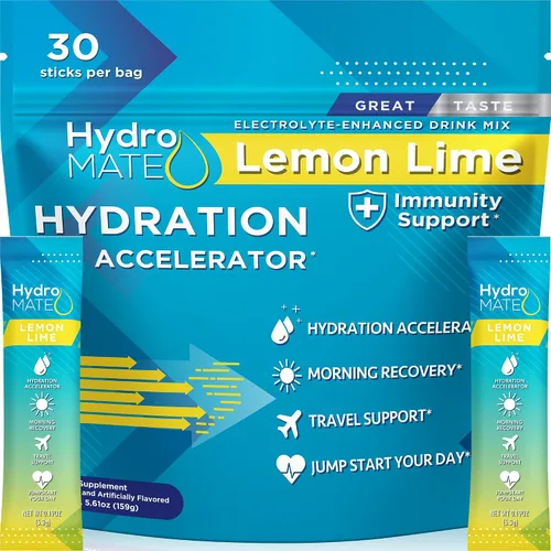 Vista 14 de HydroMATE - Paquetes de hidratación con electrolitos en polvo para frutas, con bajo contenido de azúcar, 30