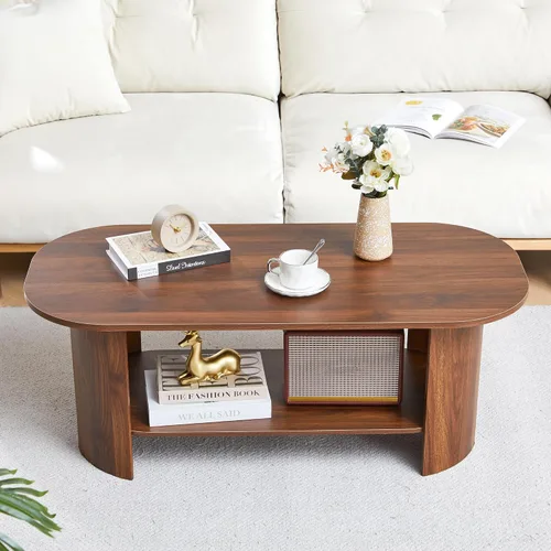 Vista 15 de Mesa de Centro Acanalada, 39'' Mesas de Centro Estilo Granja para Sala de Estar, Mesa Central de Acento de Madera Baja Mesa de Té Pequeña con Base