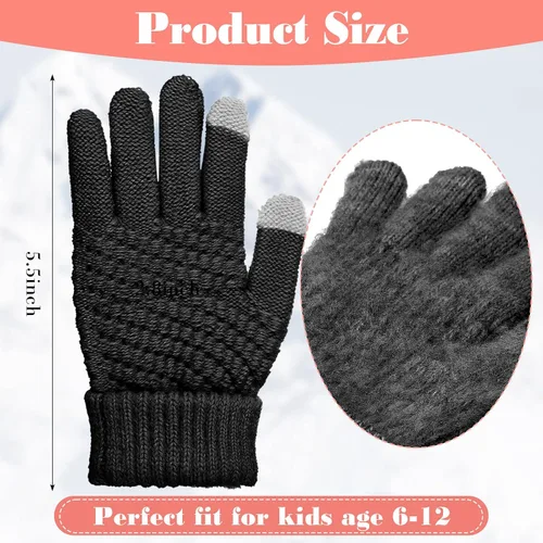 Vista 2 de 4 pares de guantes de punto para pantalla táctil de invierno para niños