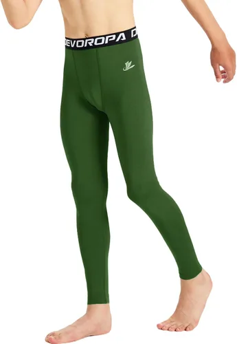 Vista 2 de DEVOROPA - Leggings de compresión para niños, mallas deportivas con forro polar, capa base térmica Verde militar (forro polar)