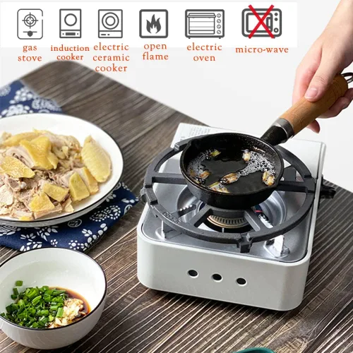 Vista 6 de CANDeal Mini sartén de hierro fundido con mango de madera resistente al calor, sartén para fajitas para barbacoa, tortilla, tapas y postres