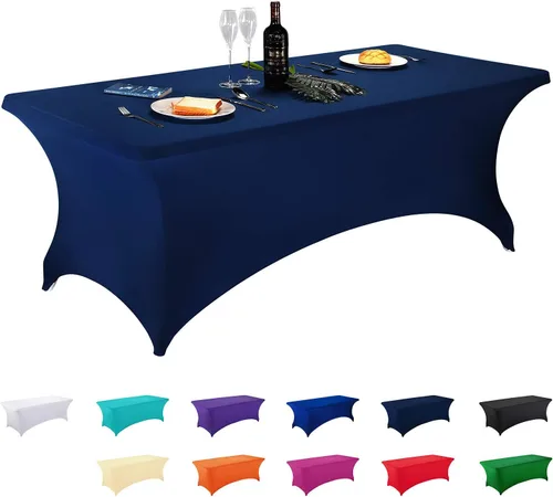 Vista 85 de LZY Cubierta de Mesa Elástica Ajustable de Spandex para Mesa Plegable de 6 pies, 4 pies o 8 pies, Mantel de Cóctel Rectangular, Perfecto para Champn