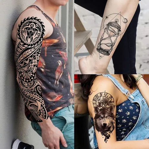 Vista 3 de VANTATY 20 hojas de tatuajes temporales extra grandes de brazo completo para hombres adultos, manga de tatuajes temporales de tigre, serpiente