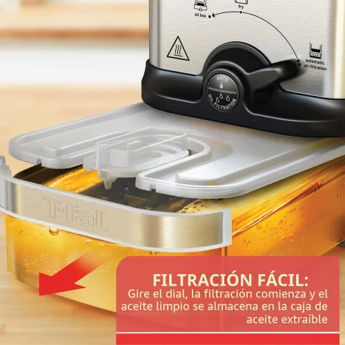 Vista 4 de T-fal Compact EZ Clean - Freidora profunda de acero inoxidable con cesta para uso doméstico, aceite de 1.8 litros y capacidad de alimentos de 1.7