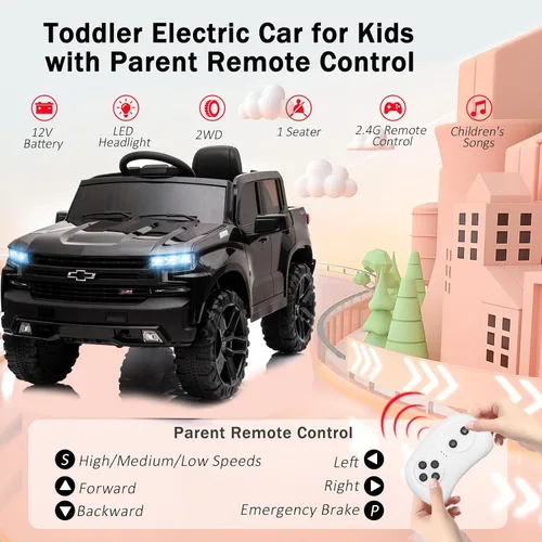 Vista 3 de Vehículos eléctricos para niños con batería de 12 V, 4 ruedas eléctricas, autos de juguete para niños de 1-3-5-8 años para conducir con control Negro