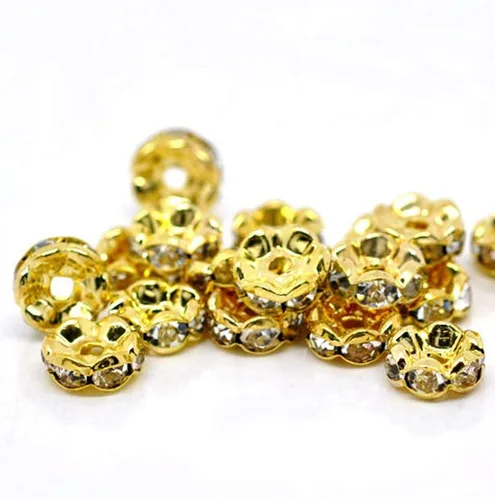 Vista 12 de RUBYCA 100 unidades de cuentas espaciadoras redondas estilo Rondelle en tono dorado de 10 mm, cristal checo AB blanco