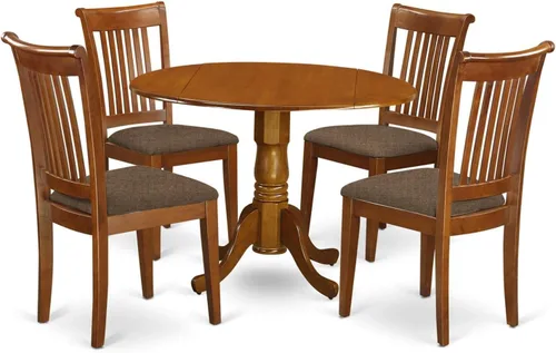 Vista 10 de East West Furniture DLPO3-OAK-C Dublin - Juego de 3 piezas que contiene una mesa de comedor redonda con gotas y 2 sillas de cocina de tela de lino