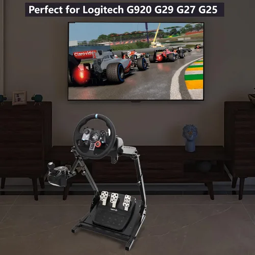 Vista 6 de CXRCY Racing Wheel Stand Compatible with Logitech G920 G29 G27 G25 Gaming Cockpit Height Adjustable Foldable Gaming Racing Simulator Steering Wheel