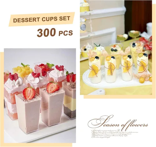 Vista 4 de mwellewm 150 paquetes de mini tazas de postre con cucharas, tazas de postre de plástico transparente de 3oz para postres tipo parfait para fiestas