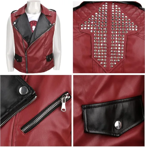 Vista 4 de MORROWIND Men Cosplay Red Punk Jacket Vest Pants Belt Set Costume Adult Outfit Suit Pu Leather for Halloween Party Role play