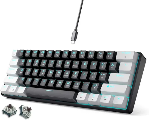 Vista 7 de abucow - Teclado mecánico 60% para juegos, interruptor azul, compacto con cable, anti-fantasma, sin conflictos, 61 teclas intercambiables, diseño