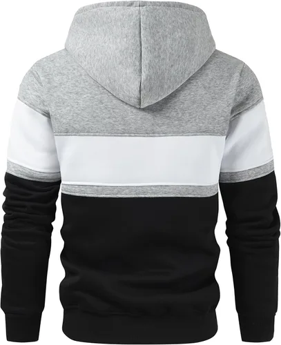 Vista 3 de Lulucleaf Sudadera con capucha para hombre, diseño de bloques de color, casual, de vellón, manga larga, con capucha