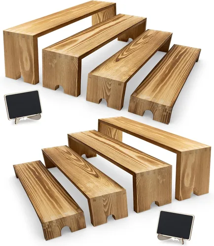 Vista 9 de Juego de 2 soportes de exhibición de madera de acacia anchos, soporte