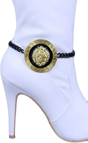 Vista 7 de Trendy Fashion Jewelry Pulsera de metal negro con cadena de botas occidentales para mujer, pulsera de tobillo grande león dorado para zapatos, Metal