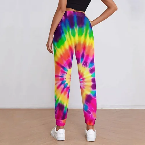 Vista 2 de Losturban Pantalones deportivos unisex de teñido anudado para adultos, pantalones 70S 80S, pantalones hippie para hombre y mujer