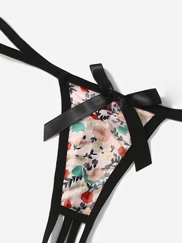 Vista 3 de Floerns Bragas de tanga con espalda en Y con perlas bordadas de mariposa para mujer