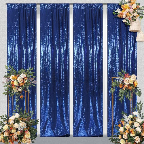 Vista 8 de Juya Delight 2 cortinas de fondo de lentejuelas brillantes de 2 x 8 pies, color azul bebé, telón de fondo de fotos con purpurina azul para bodas