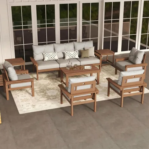 Vista 33 de Juego de muebles de patio HDPE de 13 piezas con mesas