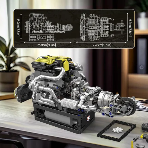Vista 4 de Mould King 10207 Supercar Engine V12 Cilindro, kit de construcción de bloque en forma de V 1:1, juego de bloques de abrazadera con motor, caja