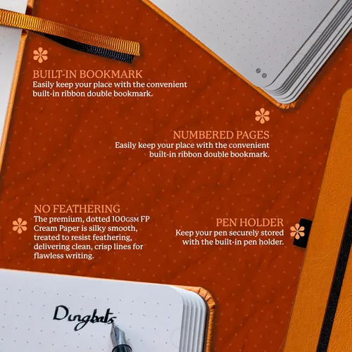 Vista 3 de Dingbats* Cuaderno de escritura con puntos de la Tierra A5 - Tapa dura de cuero vegano - Ideal para el trabajo, viajes - Incluye bolsillo, cierre