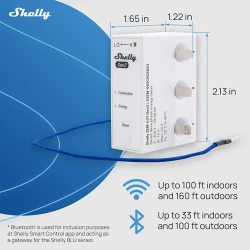 Vista 3 de Shelly 3EM-63T Gen3 Medidor de energía trifásico inteligente operado por Wi-Fi Automatización del hogar Compatible con Alexa y Google Home