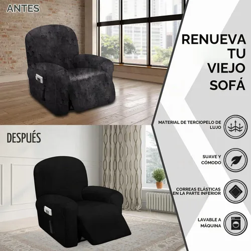 Vista 3 de ULTICOR Funda reclinable de terciopelo para sofá reclinable de 4 piezas, 1 asiento, fundas elásticas de terciopelo para sofá reclinable de 1 cojín