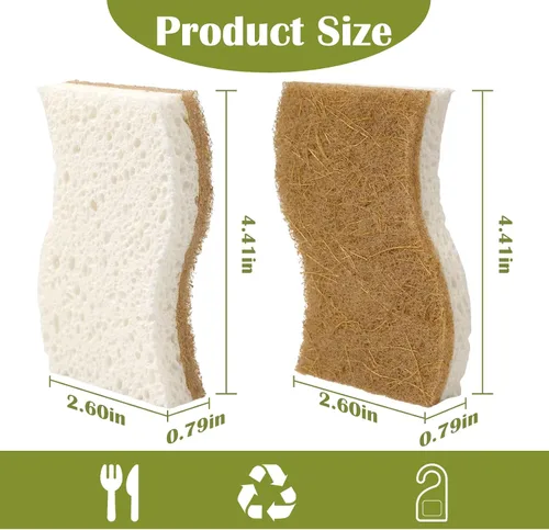 Vista 2 de DEBETOOL Paquete de 14 esponjas de cocina naturales, esponjas ecológicas para cocina, esponja biodegradable de celulosa y coco, esponja de limpieza