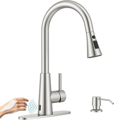 Vista 11 de APPASO Grifo de Cocina Dorado Sin Contacto con Rociador Desplegable, Grifo de Fregadero de Cocina con Sensor de Movimiento Tipo Cascada con Mango