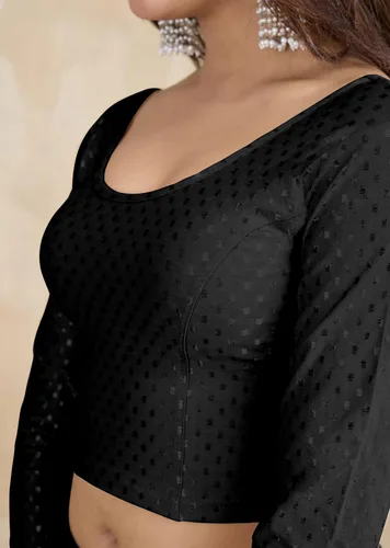Vista 5 de TRENDMALLS Blusa Dobby de algodón puro y elastina para mujer, blusa confeccionada con estilo Choli, elegante blusa de sari lista para usar