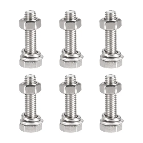Vista 10 de uxcell Tornillos de cabeza hexagonal M6 x 0.787 in, tuercas, kits de arandelas planas y de bloqueo, pernos hexagonales de rosca completa de acero