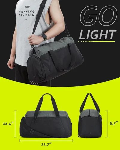 Vista 3 de BAGSMART - Bolsas de gimnasio para hombres, bolsa de lona plegable deportiva, bolsa de lona ligera para fines de semana con compartimento