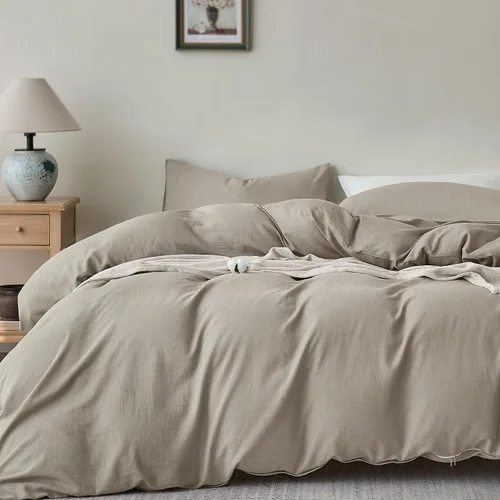 Vista 13 de JELLYMONI Funda de edredón tamaño individual, funda de edredón 100% algodón lavado con textura similar al lino, ropa de cama transpirable y suave