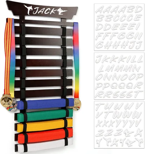 Vista 7 de Karate Belt Display Rack with Stickers, Martial Arts Belt Display Holder, Taekwondo Belt Jiu Jitsu Belt BJJ Belt Display Hanging Holder for Adults