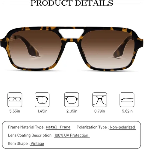 Vista 4 de COASION Lentes de sol planos estilo aviador vintage de los años 70 para mujeres y hombres, diseño cuadrado de metal con protección UV400
