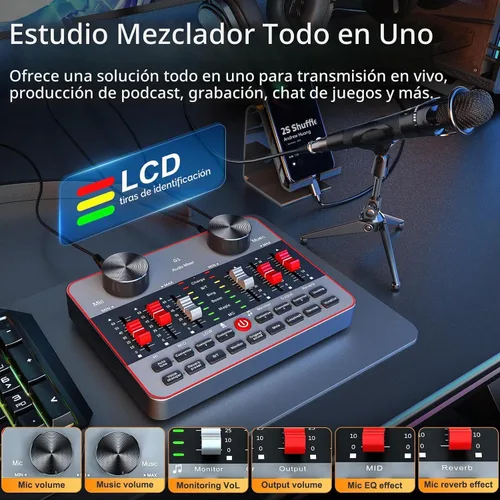 Vista 2 de Kit de Mezclador de Audio G1 para Transmisión en Vivo, Tarjeta de Sonido en Vivo para Transmisión, Interfaz de Audio Mezclador DJ Tarjeta
