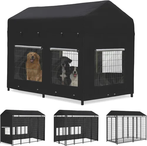 Vista 8 de Cubierta para perrera para perros al aire libre, 10'Dx10'W, resistente a los rayos UV, impermeable, cobertura completa para perrera de perro