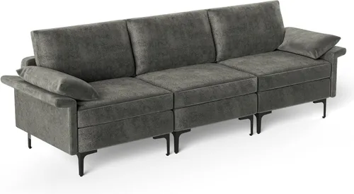 Vista 17 de Giantex Juego de 2 sofás individuales, silla decorativa, con cómodo cojín de 5 pulgadas, reposabrazos con cremallera, patas de acero, sillón de sala