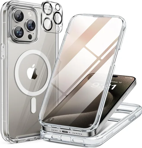 Vista 44 de Miracase - Funda magnética para iPhone 13 Pro Max de 6.7 pulgadas (compatible con MagSafe), transparente, completo, protector de pantalla de vidrio
