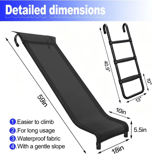 Vista 2 de Tobogán ergonómico para cama elástica con región de amortiguación, escalera deslizante de 3 escalones de ancho para cama elástica, accesorios