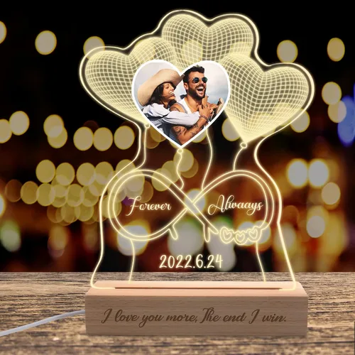 Vista 6 de Lámpara de nombre de ilusión 3D personalizada, lámpara de corazón personalizada con letrero de nombre, luz nocturna LED acrílica personalizada