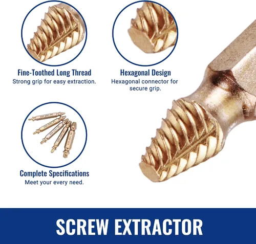Vista 7 de WORKPRO Juego de 6 piezas de extractor de tornillos dañados, kit de extractor de pernos rotos con revestimiento de titanio, herramientas de remoción
