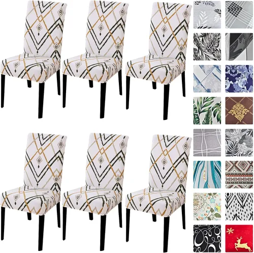 Vista 29 de Juego de 4 fundas para sillas de comedor, elásticas de elastano estampadas, fundas para sillas de comedor, lavables, extraíbles para sillas Parsons