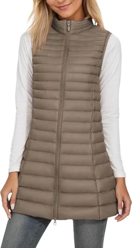 Vista 11 de ELFJOY Chaleco de plumón medio largo para mujer, chaleco acolchado ligero, chaqueta cortavientos elegante Negro
