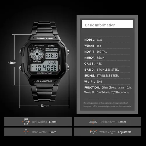 Vista 7 de Moda deportes acero inoxidable LED Digital alarma cronógrafo impermeable multifunción hombres reloj de cuarzo