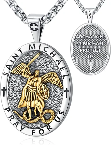 Vista 32 de Collar de San Patrono de Plata de Ley 925 St 01-Virgen María-Oro