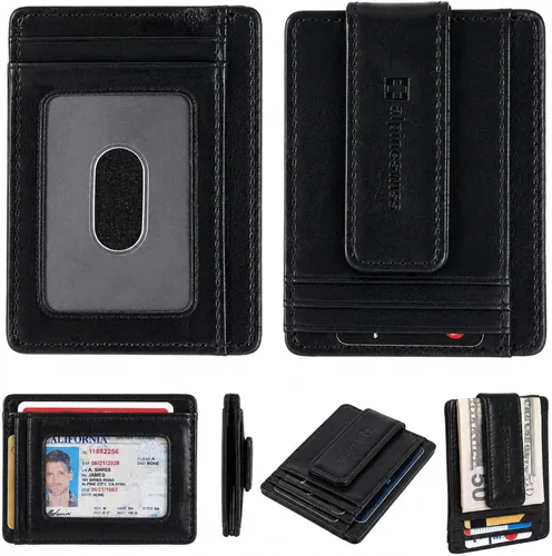 Vista 12 de Alpine Swiss Harper - Billetera delgada con clip para dinero, bolsillo frontal, RFID, de cuero, minimalista, para hombre, con soporte para tarjeta