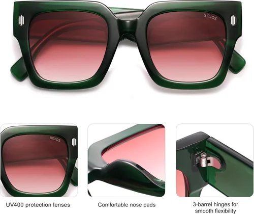 Vista 28 de SOJOS Gafas de sol cuadradas vintage de gran tamaño para mujer, estilo retro, de lujo, grandes, UV400 SJ2194