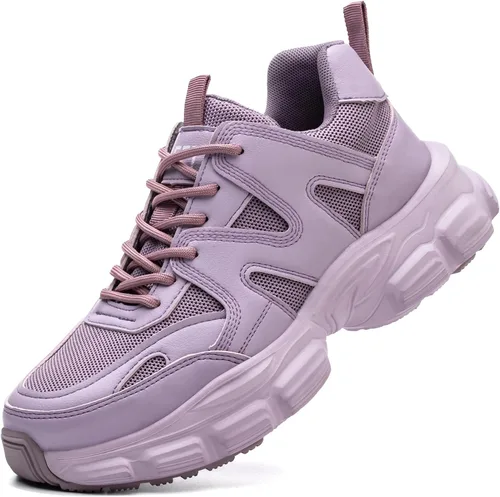 Vista 9 de Hogent - Zapatos de puntera de acero para mujer y hombre, anchos, antideslizantes, de trabajo, tenis de punta compuesta, indestructibles, cómodos