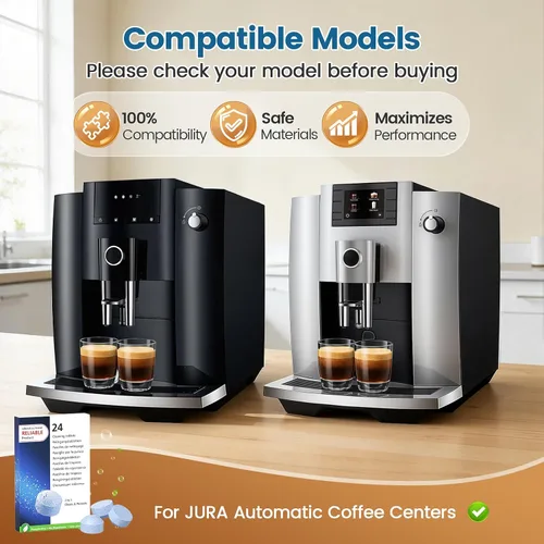 Vista 2 de CPLIKE 24 tabletas de limpieza para máquina de café compatibles con máquinas automáticas Jura para centros de café, limpieza de alta eficiencia
